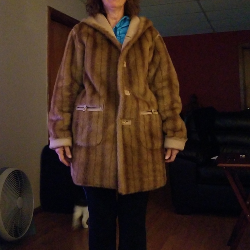 Faux fur COMPLETELY reversible car length coat